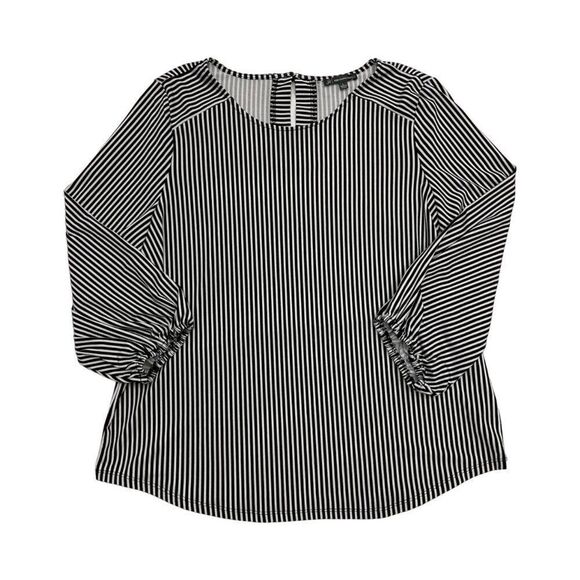 ADRIANNA Papell stripe pattern striped blouse long sleeves black & white size L - Picture 4 of 11
